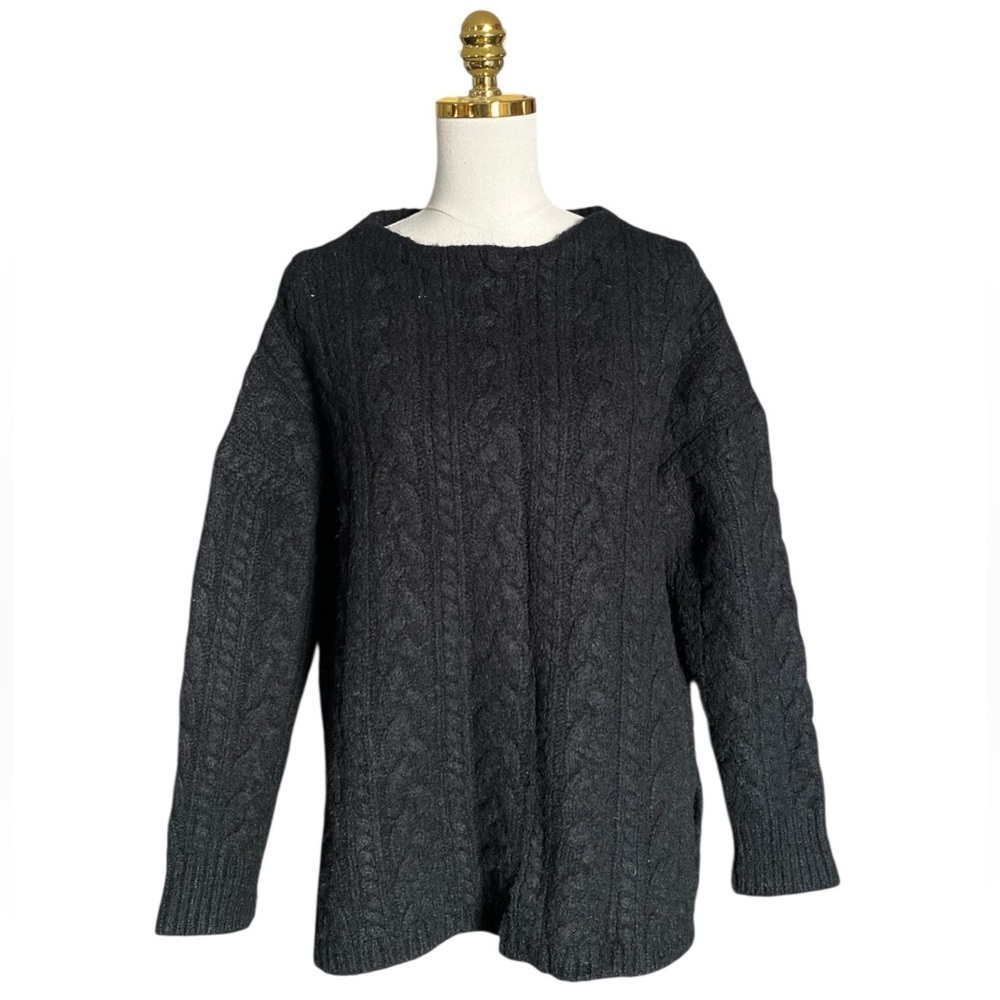 All Saints Women Black Wool Blend Chunky Cable Knit Crewneck Oversized Sweater M